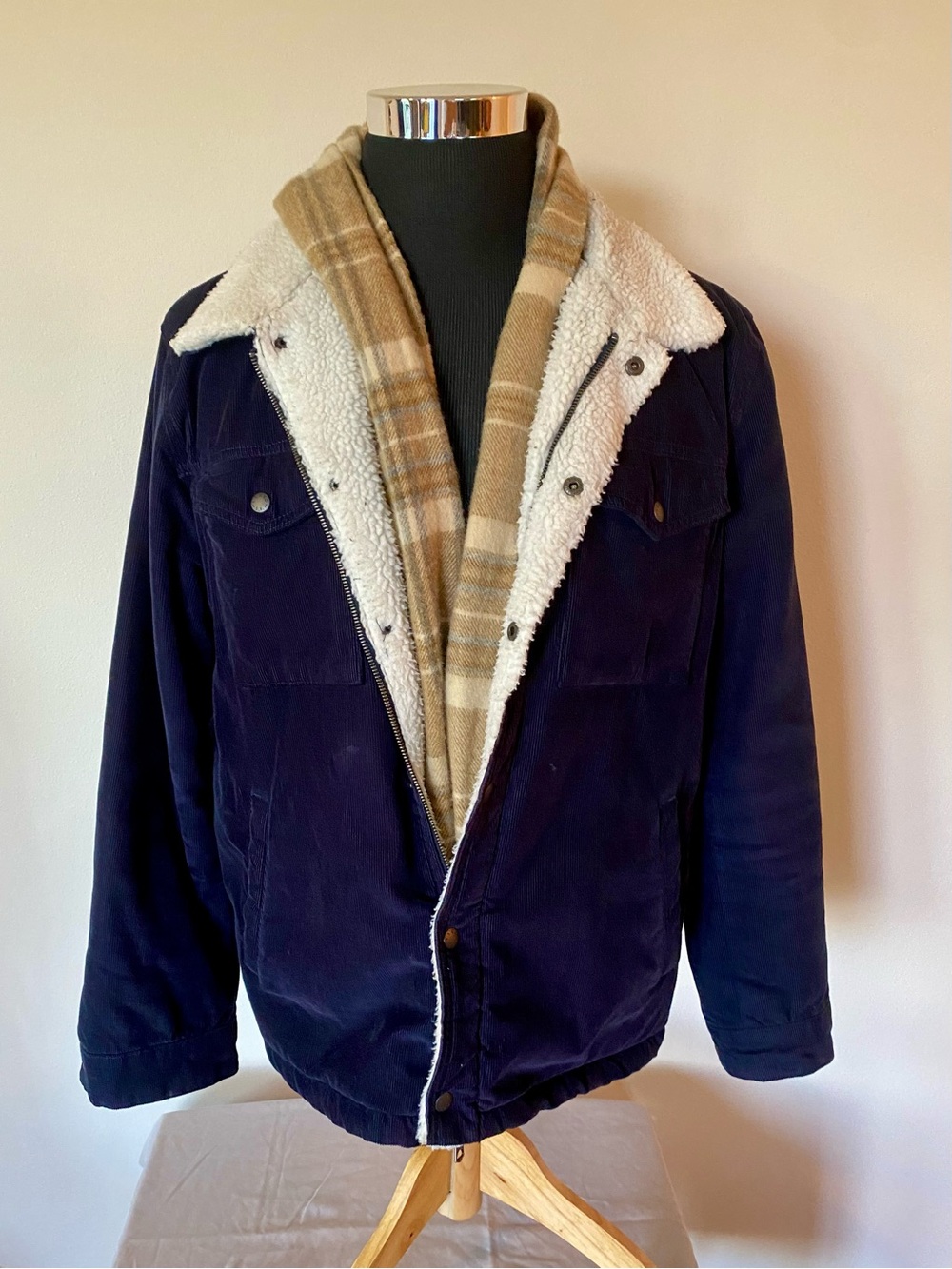 Levi’s Men’s L Corduroy Faux-Shearling Jacket + Plaid Scarf